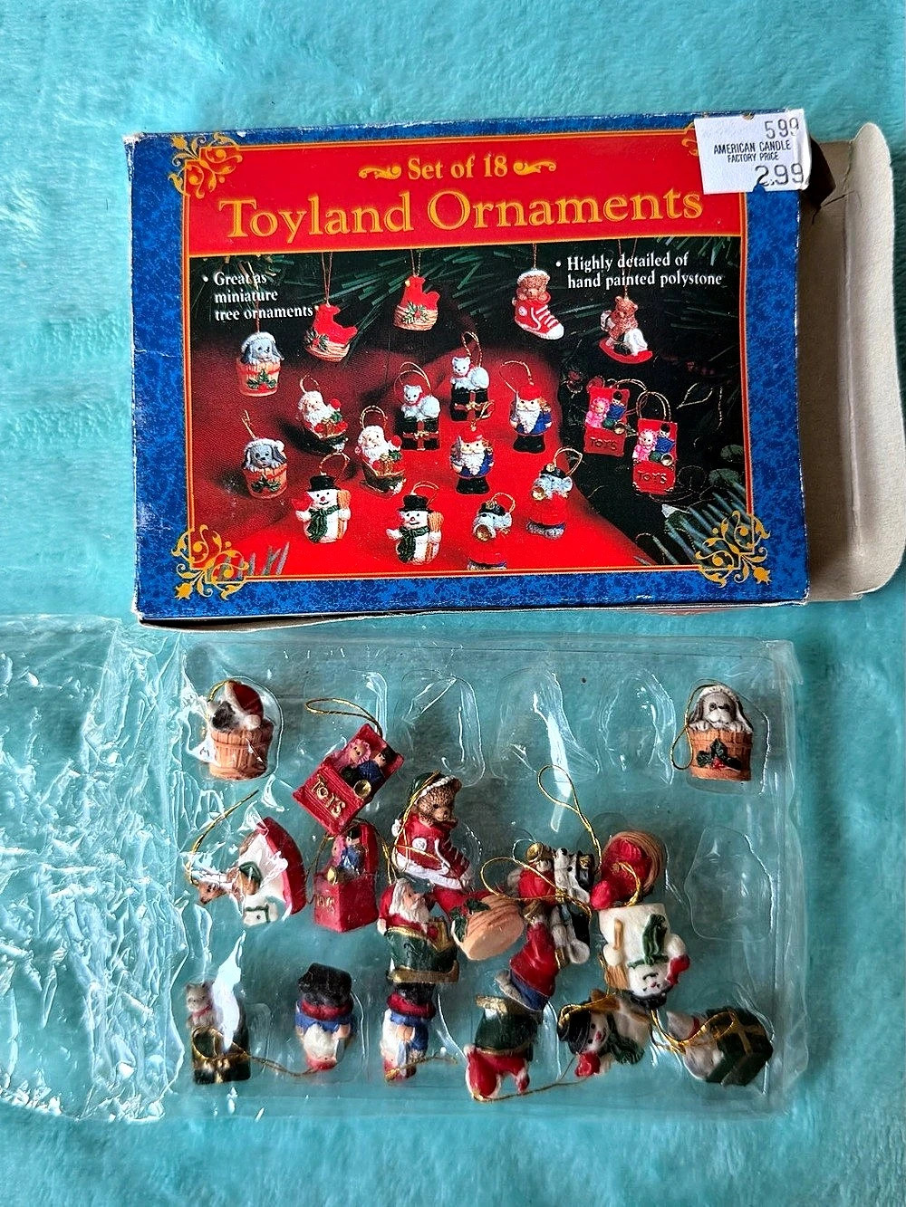 Toyland Ornaments Set of 18 Mini Hand Painted Polystone Hanging Multicolor